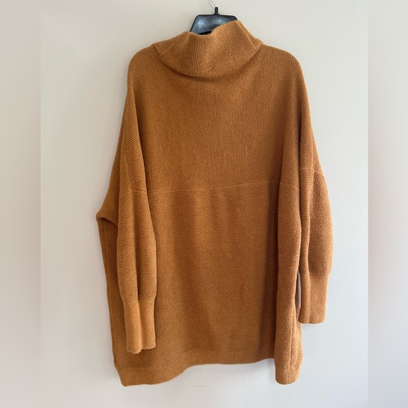 Free People Mock Neck Ottoman Slouchy Tunic Sweater, Ochre Yellow Orange, M - Picture 2 of 8